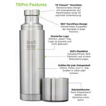 Pastarro Klean Kanteen Flasche Thermo "TK Pro" 1000ml, Brushed Stainless Bild 4