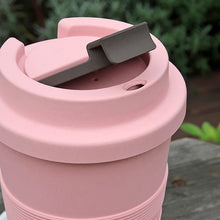 Bambusbecher "to go" verschließbar, pink mit Verschluss