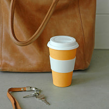 Bambusbecher "to go" large, orange mit Ledertasche