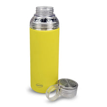 Thermosflasche mit Tasse, sonnengelb mit abgeschraubtem Deckel